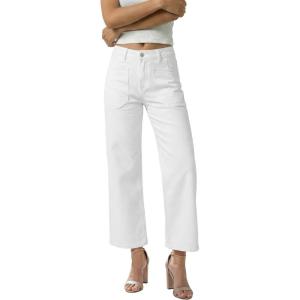 image:imageGRAPENT Wide Leg Jeans Woman Trendy Cropped High Waisted Patch Pocket Stretch Denim Pants Baggy Loose Straight Leg JeansCream White