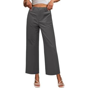 image:imageGRAPENT Wide Leg Pants for Women Cropped Chino High Waisted Business Casual Elastic Waist Work Trouser Pants with PocketDark Gray