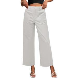 image:imageGRAPENT Wide Leg Pants for Women Cropped Chino High Waisted Business Casual Elastic Waist Work Trouser Pants with PocketLight Gray
