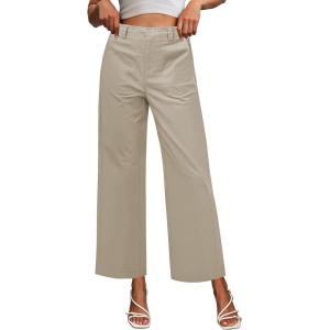 image:imageGRAPENT Wide Leg Pants for Women Cropped Chino High Waisted Business Casual Elastic Waist Work Trouser Pants with PocketSafari