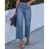 image:imageGRAPENT Cropped Jeans for Women Trendy 2026 Wide Leg High Waisted Patch Pocket Stretchy Denim Pants Short Trouser JeansTimeless Blue