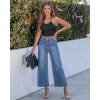 image:imageGRAPENT Cropped Jeans for Women Trendy 2026 Wide Leg High Waisted Patch Pocket Stretchy Denim Pants Short Trouser JeansTimeless Blue