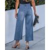 image:imageGRAPENT Cropped Jeans for Women Trendy 2026 Wide Leg High Waisted Patch Pocket Stretchy Denim Pants Short Trouser JeansTimeless Blue