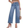 image:imageGRAPENT Cropped Jeans for Women Trendy 2026 Wide Leg High Waisted Patch Pocket Stretchy Denim Pants Short Trouser JeansTimeless Blue
