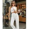 image:imageGRAPENT Womens Dress Pants Business Casual Ankle Straight Leg Trousers Elastic Waist Office Work Pants with PocketsCream White