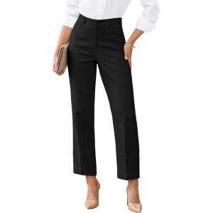 image:imageGRAPENT Womens Dress Pants Business Casual Ankle Straight Leg Trousers Elastic Waist Office Work Pants with PocketsBlack