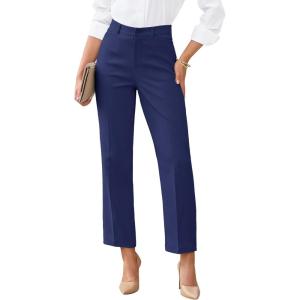 image:imageGRAPENT Womens Dress Pants Business Casual Ankle Straight Leg Trousers Elastic Waist Office Work Pants with PocketsNavy Blue