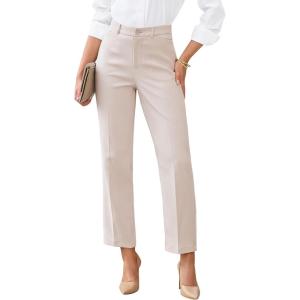 image:imageGRAPENT Womens Dress Pants Business Casual Ankle Straight Leg Trousers Elastic Waist Office Work Pants with PocketsPeach Gray