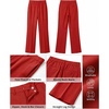 image:imageGRAPENT Dress Pants Women Straight Leg Business Casual Pants Elastic Waist Work Trousers Office Slacks with PocketsRed