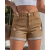 image:imageGRAPENT Jean Shorts Womens High Waisted Trendy Cuffed Hem Ripped Stretchy Casual 2026 Denim Jorts Summer ShortsGolden Brown