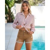 image:imageGRAPENT Jean Shorts Womens High Waisted Trendy Cuffed Hem Ripped Stretchy Casual 2026 Denim Jorts Summer ShortsGolden Brown