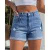 image:imageGRAPENT Jean Shorts Womens High Waisted Trendy Cuffed Hem Ripped Stretchy Casual 2026 Denim Jorts Summer ShortsMedium Blue