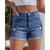 image:imageGRAPENT Jean Shorts Womens High Waisted Trendy Cuffed Hem Ripped Stretchy Casual 2026 Denim Jorts Summer ShortsPowder Blue