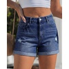 image:imageGRAPENT Jean Shorts Womens High Waisted Trendy Cuffed Hem Ripped Stretchy Casual 2026 Denim Jorts Summer ShortsSail Blue