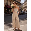 image:imageGRAPENT Linen Pants Women Wide Leg Ruffle Hem Pull On High Waisted Elastic Waist Cropped Ankle Casual Beach Summer PantsAlmond