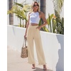 image:imageGRAPENT Linen Pants Women Wide Leg Ruffle Hem Pull On High Waisted Elastic Waist Cropped Ankle Casual Beach Summer PantsBeige
