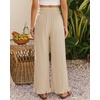 image:imageGRAPENT Linen Pants Women Wide Leg Ruffle Hem Pull On High Waisted Elastic Waist Cropped Ankle Casual Beach Summer PantsBeige