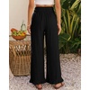 image:imageGRAPENT Linen Pants Women Wide Leg Ruffle Hem Pull On High Waisted Elastic Waist Cropped Ankle Casual Beach Summer PantsBlack