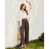 image:imageGRAPENT Linen Pants Women Wide Leg Ruffle Hem Pull On High Waisted Elastic Waist Cropped Ankle Casual Beach Summer PantsCoffee Brown