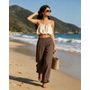 image:imageGRAPENT Linen Pants Women Wide Leg Ruffle Hem Pull On High Waisted Elastic Waist Cropped Ankle Casual Beach Summer PantsCoffee Brown
