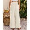 image:imageGRAPENT Linen Pants Women Wide Leg Ruffle Hem Pull On High Waisted Elastic Waist Cropped Ankle Casual Beach Summer PantsCream White
