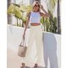 image:imageGRAPENT Linen Pants Women Wide Leg Ruffle Hem Pull On High Waisted Elastic Waist Cropped Ankle Casual Beach Summer PantsCream White