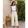 image:imageGRAPENT Linen Pants Women Wide Leg Ruffle Hem Pull On High Waisted Elastic Waist Cropped Ankle Casual Beach Summer PantsCream White