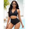 image:imageGRAPENT Womens High Waisted Swim Bottom Ruched Bikini Tankini Bottoms Tummy Control Swimsuit BriefsB Black