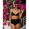 image:imageGRAPENT Womens High Waisted Swim Bottom Ruched Bikini Tankini Bottoms Tummy Control Swimsuit BriefsB Black