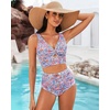 image:imageGRAPENT Womens High Waisted Swim Bottom Ruched Bikini Tankini Bottoms Tummy Control Swimsuit BriefsBlue Floral