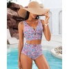 image:imageGRAPENT Womens High Waisted Swim Bottom Ruched Bikini Tankini Bottoms Tummy Control Swimsuit BriefsBlue Floral