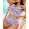 image:imageGRAPENT Womens High Waisted Swim Bottom Ruched Bikini Tankini Bottoms Tummy Control Swimsuit BriefsBlue Floral