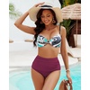 image:imageGRAPENT Womens High Waisted Swim Bottom Ruched Bikini Tankini Bottoms Tummy Control Swimsuit BriefsPlum