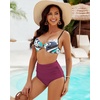 image:imageGRAPENT Womens High Waisted Swim Bottom Ruched Bikini Tankini Bottoms Tummy Control Swimsuit BriefsPlum