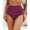image:imageGRAPENT Womens High Waisted Swim Bottom Ruched Bikini Tankini Bottoms Tummy Control Swimsuit BriefsPlum