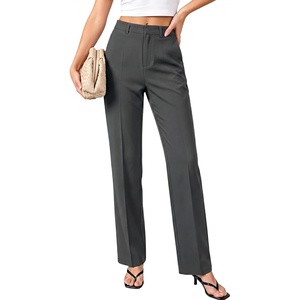 image:imageGRAPENT Dress Pants Women Straight Leg Business Casual Pants Elastic Waist Work Trousers Office Slacks with PocketsDark Grey