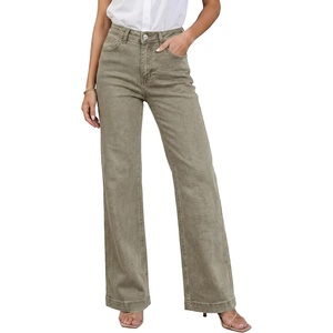 image:imageGRAPENT Womens Flare Jeans High Waisted Wide Leg Baggy Jean for Women Stretch Denim PantsDusty Olive