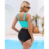 image:imageGRAPENT Bikini Tops for Women Cropped Tankini Tops Beach Ruched Knot Cut Out Padded Adjustable Swimwear Swim Top OnlyAqua Blue
