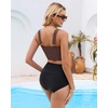 image:imageGRAPENT Bikini Tops for Women Cropped Tankini Tops Beach Ruched Knot Cut Out Padded Adjustable Swimwear Swim Top OnlyCoffee Brown