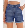 image:imageGRAPENT Jean Shorts for Women High Waisted Mid Thigh Cuffed Hem 5 Inch Inseam Stretchy Denim Shorts Summer Casual JortsClassic Blue