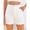 image:imageGRAPENT Jean Shorts for Women High Waisted Mid Thigh Cuffed Hem 5 Inch Inseam Stretchy Denim Shorts Summer Casual JortsCream White