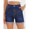 image:imageGRAPENT Jean Shorts for Women High Waisted Mid Thigh Cuffed Hem 5 Inch Inseam Stretchy Denim Shorts Summer Casual JortsDarkness Blue