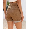 image:imageGRAPENT Jean Shorts for Women High Waisted Mid Thigh Cuffed Hem 5 Inch Inseam Stretchy Denim Shorts Summer Casual JortsGolden Brown