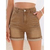 image:imageGRAPENT Jean Shorts for Women High Waisted Mid Thigh Cuffed Hem 5 Inch Inseam Stretchy Denim Shorts Summer Casual JortsGolden Brown