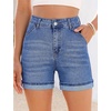 image:imageGRAPENT Jean Shorts for Women High Waisted Mid Thigh Cuffed Hem 5 Inch Inseam Stretchy Denim Shorts Summer Casual JortsMedium Blue