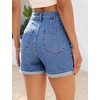 image:imageGRAPENT Jean Shorts for Women High Waisted Mid Thigh Cuffed Hem 5 Inch Inseam Stretchy Denim Shorts Summer Casual JortsMedium Blue