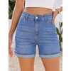 image:imageGRAPENT Jean Shorts for Women High Waisted Mid Thigh Cuffed Hem 5 Inch Inseam Stretchy Denim Shorts Summer Casual JortsSeaside Blue
