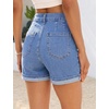 image:imageGRAPENT Jean Shorts for Women High Waisted Mid Thigh Cuffed Hem 5 Inch Inseam Stretchy Denim Shorts Summer Casual JortsSeaside Blue
