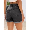 image:imageGRAPENT Jean Shorts for Women High Waisted Mid Thigh Cuffed Hem 5 Inch Inseam Stretchy Denim Shorts Summer Casual JortsWashed Black