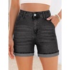 image:imageGRAPENT Jean Shorts for Women High Waisted Mid Thigh Cuffed Hem 5 Inch Inseam Stretchy Denim Shorts Summer Casual JortsWashed Black